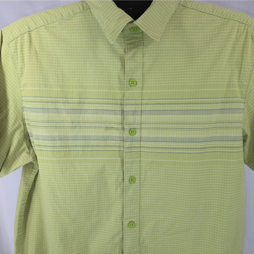 Columbia‎ Button Up Shirt Mens Large Green Plaid Stripe Short Sleeve Outdoor